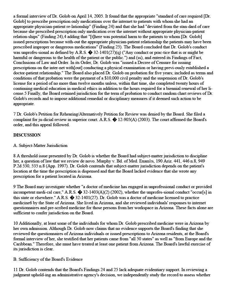 Deborah S. Golob, M.D. v. Arizona Medical Board of the State of Arizona 2